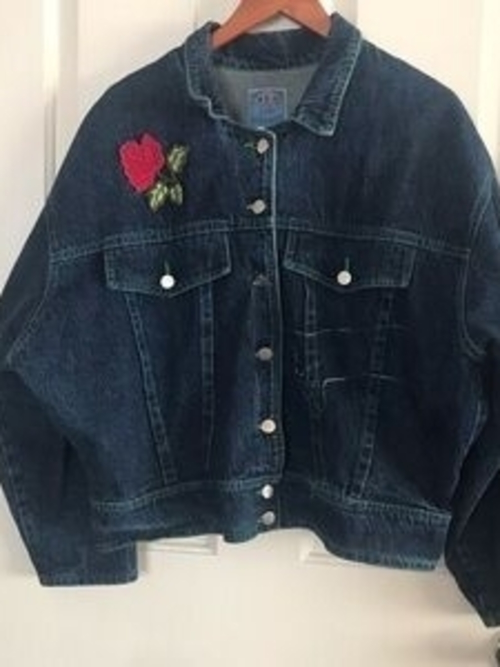 26 International Dark Blue Denim Jacket with Red Rose Patch